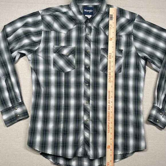 Wrangler Shirt Mens XL Pearl Snap Western Cowboy Rockabilly Plaid‎ Green Rodeo - Picture 9 of 10